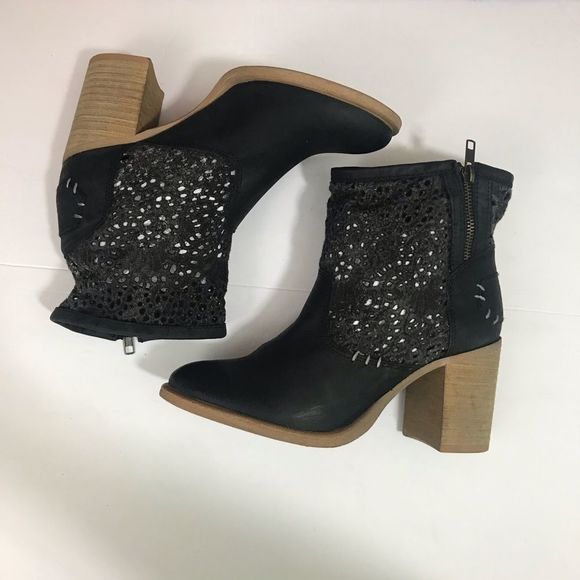 COOLWAY AINHOA BLACK LEATHER CROCHET Ankle Boots - Picture 4 of 8
